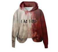 Generisch Cárdigan de punto para mujer, cárdigan con sangre para mujer con divertidos estampados de letras, ropa de Halloween sangrienta, sudadera con capucha con diamantes de imitación para mujer