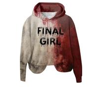Generisch Cárdigan de punto para mujer, cárdigan con sangre para mujer con divertidos estampados de letras, ropa de Halloween sangrienta, sudadera con capucha con diamantes de imitación para mujer
