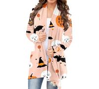 Generisch Cárdigan de punto para mujer, de manga larga, de manga larga, de manga larga, estampada, informal, otoño-invierno, para uso diario en el campus, naranja, XXL