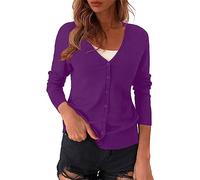 Generisch Cárdigan de punto para mujer, manga larga, transpirable, con botones, suéter de punto con cuello en V, cárdigan clásico ligero con botón, cárdigan veraniego, elegante, informal, top estrecho