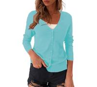 Generisch Cárdigan de punto para mujer, manga larga, transpirable, con botones, suéter de punto con cuello en V, cárdigan clásico ligero con botón, cárdigan veraniego, elegante, informal, top estrecho