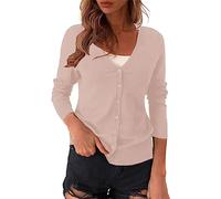 Generisch Cárdigan de punto para mujer, manga larga, transpirable, con botones, suéter de punto con cuello en V, cárdigan clásico ligero con botón, cárdigan veraniego, elegante, informal, top estrecho