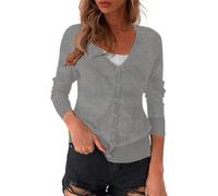 Generisch Cárdigan de punto para mujer, manga larga, transpirable, con botones, suéter de punto con cuello en V, cárdigan clásico ligero con botón, cárdigan veraniego, elegante, informal, top estrecho