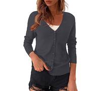 Generisch Cárdigan de punto para mujer, manga larga, transpirable, con botones, suéter de punto con cuello en V, cárdigan clásico ligero con botón, cárdigan veraniego, elegante, informal, top estrecho