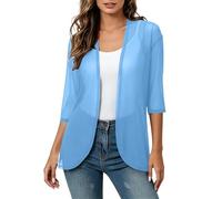 Generisch Cárdigan elegante de gasa ligera para el día a día, tela transparente suave para mujer, cárdigan con caída fluida, azul claro, M
