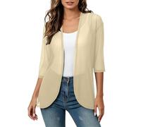 Generisch Cárdigan elegante de gasa ligera para el día a día, tela transparente suave para mujer, cárdigan con caída fluida, beige, M