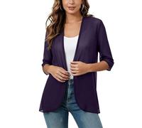 Generisch Cárdigan elegante de gasa ligera para el día a día, tela transparente suave para mujer, cárdigan con caída fluida, morado, XXL