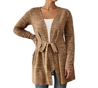 Generisch Cárdigan largo de algodón para mujer, cárdigan de punto interior, chaqueta cálida de invierno, chaqueta de entretiempo monocolor, abrigo cómodo, suéter básico de invierno, marrón, S