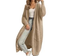 Generisch Cárdigan largo de punto para mujer, de gran tamaño, para otoño e invierno, de manga larga, Color caqui., L