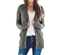 Generisch Cárdigan ligero de manga de punto Boho Largo Patchwork Abrigo Rebeca Bolsillos Jersey Delantero Boina Señoras Punto, gris, M