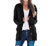 Generisch Cárdigan ligero de manga de punto Boho Largo Patchwork Abrigo Rebeca Bolsillos Jersey Delantero Boina Señoras Punto, Negro , XXL
