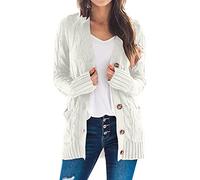 Generisch Cárdigan ligero de manga de punto Boho Largo Patchwork Abrigo Rebeca Bolsillos Jersey Delantero Boina Señoras Punto, Blanco, L