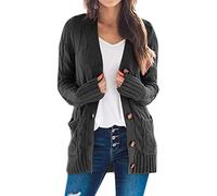 Generisch Cárdigan ligero de manga de punto Boho Largo Patchwork Abrigo Rebeca Bolsillos Jersey Delantero Boina Señoras Punto, gris oscuro, S