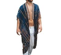 Generisch Cárdigan para hombre con estampado étnico de corte aireado, diseño de capa de media manga, cárdigan abierto como manta ligera para looks casuales, azul, 4XL