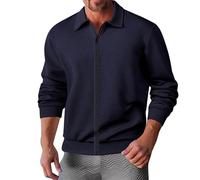 Generisch Cárdigan para hombre de primavera chaqueta de entretiempo fina con cremallera cuello alto chaqueta bomber con bolsillo manga larga chaqueta casual ropa exterior, O Navy, 3XL