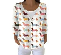 Generisch Cárdigan para mujer con suéteres de perro salchicha de colores - Cárdigan ligero con cuello en V y estampado integral | Encantadora parte superior para amantes de los perros, Style_e01 Blue