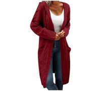 Generisch Cárdigan para mujer, suéter para mujer, caliente e invierno, con capucha, largo, suelto, cárdigan, punto de masa, ropa exterior para mujer, conjunto de traje de mujer, rojo, 3XL