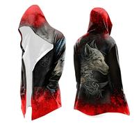 Generisch Cárdigan vikingo para hombre horror sangriento cárdigan medieval vintage con capucha mitología nórdica estampado abrigo largo Halloween abrigo de invierno con capucha, 01 rojo., 3XL