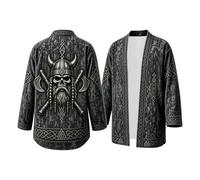 Generisch Cárdigan vikingo para hombre, ropa medieval, mitología nórdica, cárdigan impreso en 3D, abrigo para Halloween, cosplay, capas sin gorra, O negro., XXXL