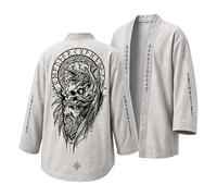 Generisch Cárdigan vikingo para hombre, ropa medieval, mitología nórdica, cárdigan impreso en 3D, abrigo para Halloween, cosplay, capas sin gorra, R Gris Claro, L
