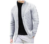 Generisch Cárdigans para hombre slim invierno casual cárdigans con botones cálido patrón de trenza suéter de punto grueso abrigo hombres manga larga cuello alto suéter de punto vintage chaqueta casual