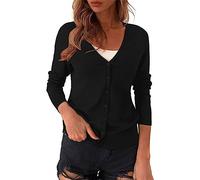 Generisch Cardigans para mujer elegante e informal bolero para tops vestido cárdigan de verano manga larga suéter de punto estrecho transpirable con botones chaqueta camisa con cuello en V ligero