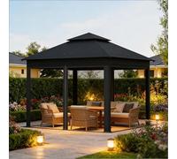 Generisch Carpa plegable de jardín de 3 x 3 m, de doble pared, antracita, resistente a los rayos UV, resistente al agua, con mosquitera, bolsa de transporte, cuerdas de viento y pasadores de tierra