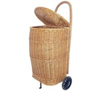 Generisch Carrito de mimbre con tapa y ruedas para transporte de leña, práctico carro de madera para chimenea y jardín