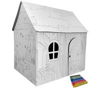 Generisch Casa de pintura de primavera de cartón - Casa de juegos para pintar para niños | Casa de juegos para interiores con puertas y ventanas | Diversión creativa y creativa, incluye 12 lápices de