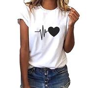 Generisch Casual O-cuello Top para mujer suelto manga corta corazón estampado blusa con mangas abullonadas, a, XXL