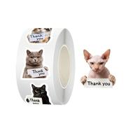 Generisch Cat Thank You Stickers Roll,500 Pieces Thank You Waterproof Decoration - Versatile Laptop Decal,for Girls Adults Classroom Party Favors Small Business Packaging Luggage Skateboard Water