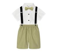 Generisch Categoría de producto Boys Conjuntos | Título del producto Estilo británico Camisa de manga corta Pantalones cortos Pajarita Conjunto de 4 piezas Rendimiento, Verde claro., 6-7