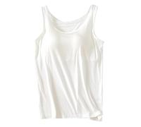 Generisch Categoría de producto: camisetas sin mangas para mujer con sujetador integrado, cuello redondo sin mangas 2024 de algodón acolchado, talla superior, estilo cómodo, Blanco, XXL