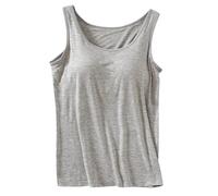 Generisch Categoría de producto: camisetas sin mangas para mujer con sujetador integrado, cuello redondo sin mangas 2024 de algodón acolchado, talla superior, estilo cómodo, gris, 3XL