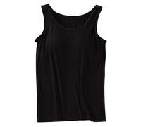 Generisch Categoría de producto: camisetas sin mangas para mujer con sujetador integrado, cuello redondo sin mangas 2024 de algodón acolchado, talla superior, estilo cómodo, Negro , 3XL