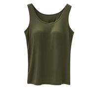 Generisch Categoría de producto: camisetas sin mangas para mujer con sujetador integrado, cuello redondo sin mangas 2024 de algodón acolchado, talla superior, estilo cómodo, Verde militar., M