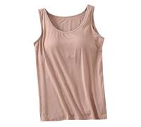 Generisch Categoría de producto: camisetas sin mangas para mujer con sujetador integrado, cuello redondo sin mangas 2024 de algodón acolchado, talla superior, estilo cómodo, caqui, L