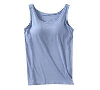 Generisch Categoría de producto: camisetas sin mangas para mujer con sujetador integrado, cuello redondo sin mangas 2024 de algodón acolchado, talla superior, estilo cómodo, azul claro, XXL