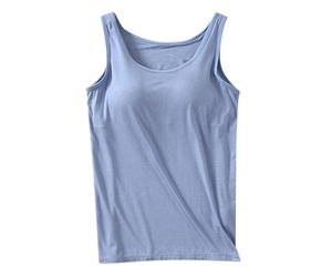Generisch Categoría de producto: camisetas sin mangas para mujer con sujetador integrado, cuello redondo sin mangas 2024 de algodón acolchado, talla superior, estilo cómodo, azul claro, XXL