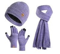 Generisch Categoría de producto Conjunto de gorro de invierno para mujer, guantes para pantalla táctil, incluye calentador de cuello, forro polar cálido, Color morado oscuro., talla única