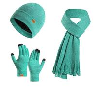 Generisch Categoría de producto Conjunto de gorro de invierno para mujer, guantes para pantalla táctil, incluye calentador de cuello, forro polar cálido, Verde claro., talla única