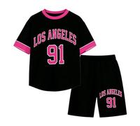 Generisch Categoría de producto Conjuntos y conjuntos de chicas - Conjunto de verano de varias piezas para niña con estampado de letras, pantalones cortos monocromáticos, colección de verano sin