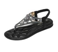 Generisch Categoría de producto Sandalias de mujer | Título del producto Sandalias bohemias Sandalias de playa Chanclas glamorosas Sandalias de tanga para mujer Sandalias planas con pedrería, Negro