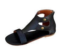 Generisch Categoría de producto Sandalias Mujer - Título del producto Toe hueco Espalda abierta Cremallera Sandalias planas para mujer Zapatillas grandes -Cool Zapatos romanos, Negro , 38 EU