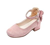 Generisch Categoría de producto Sandalias para niñas - Título del producto Zapatos de moda para niños con tacón ancho Diseño de lazo Estilo princesa - Sandalias planas para niñas, Rosa., 35 EU