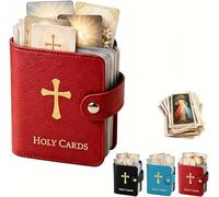Generisch Catholic PU Leather Holy Card Holder, Pocket Prayer Card Organizer with Snap Closure, Portable Catholic Prayer Cards Holder/Holy Cards Book for Women Men Holds Holds 40 Holy Cards (rojo)