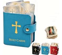 Generisch Catholic PU Leather Holy Card Holder, Pocket Prayer Card Organizer with Snap Closure, Portable Catholic Prayer Cards Holder/Holy Cards Book for Women Men Holds Holds 40 Holy Cards (Azul)