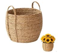 Generisch Cesta de mimbre para plantas, maceta decorativa con asa, cesta de flores trenzada de ratán, para el hogar, el interior, la sala de estar, la habitación de los niños, la residencia