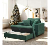 Generisch Chaise longue verde esmeralda con espacio de almacenamiento, reposapiés y 3 cojines