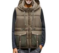 Generisch Chaleco acolchado ligero con capucha para hombre, chaleco de trabajo cargo de color sólido, con bolsillos y capucha, chaleco de invierno de peso pesado, chaleco térmico, cuello alto